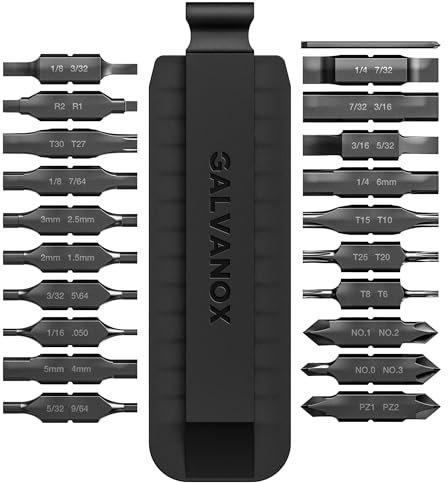 Galvanox 21-teiliges Flachbit-Set für Leatherman-Multitool-Schraubendreher, [59-HRC] Industriequalität gehärteter S2-Schlagstahl, Set mit beidseitigem Scheidenhalter (Schwarz)