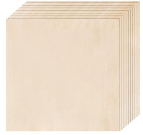 Quystetes Paquete de 12 hojas de tilo, hojas de madera contrachapada de 12 x 12 x 1/8 pulgadas, tilo de 3 mm para cortar, grabar espacios en , dibujar