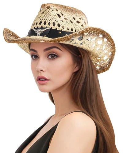 Luadnysin Casquette Femme Ete Chapeau Anti UV Ombrelle Pluie De Soleil Paille Luffy Chapeaux pour Femmes Bob Brousse Moustiquaire Cérémonie Country Plage Pliable Cowboy Forme