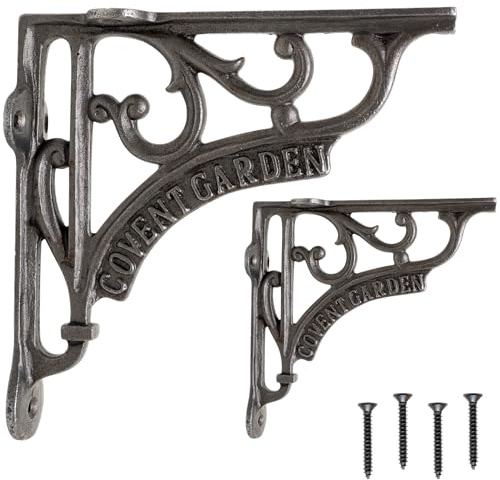 EDUWURXS Industrial Cast Iron Shelf Brackets 6x6” | Heavy Duty Wall Brackets for Shelves (Pack of 2) | Rustic Shelf Supports for Kitchen, Living Room & More (Covent Garden)