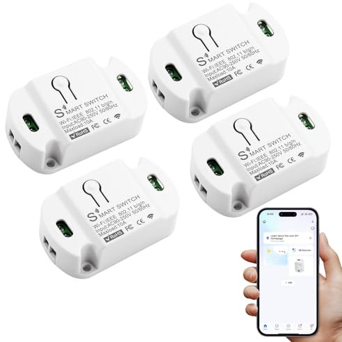 4PC Interruttore WiFi, Interruttore Alexa Luci, Mini Interruttore Smart Home Luci, Controllo Vocale/Timer, Interruttore intelligente Con Controllo Tuya/Smart Life APP compatibili con Alexa Google Home