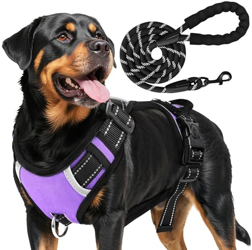 Hundegeschirr mit Griff Große Hunde,Ohne Zug Brustgeschirr,Atmungsaktiv Gepolstert Sicherheitsgeschirr Hund,Reflektierend No-Pull Geschirr Hund,mit Leine,Perfekt für Training & Outdoor-Aktivitäten
