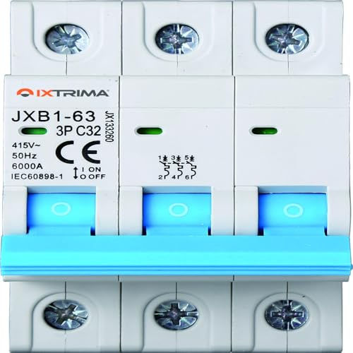 IXTRIMA Interrupteur magnétothermique 3P 32A 380V 6KA pour rail DIN - 3 modules DIN - Protection circuit et sécurité installations