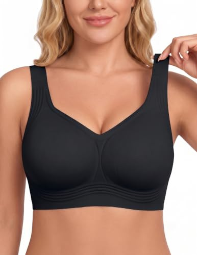 PoseFree Plus Size Minimiser Bra for Women - Natural Support Wireless Non Wired Bra, Seamless Soft Comfort for Large Busts/Older Women Wide Band Back Smoothing Black 4XL