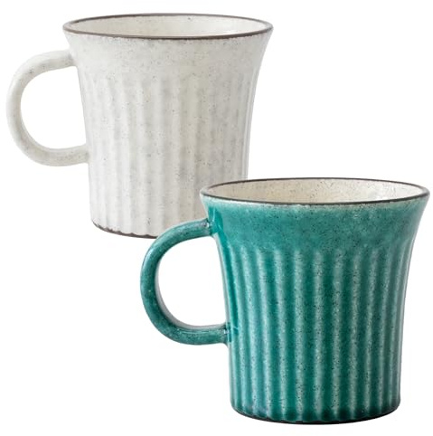 Asayu Japan Juego de Tazas – Cerámica Artesanal Japonesa Kairagi, Color Turquesa y Blanco, Set de 2 Tazas de Té Hechas a Mano en Japón