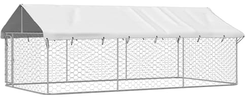 Homgoday Outdoor-Hundezwinger Silbern | Verzinkter Stahl & Polyethylen | 400x200x150 cm | Für Sicherheit & Bewegung Model171499