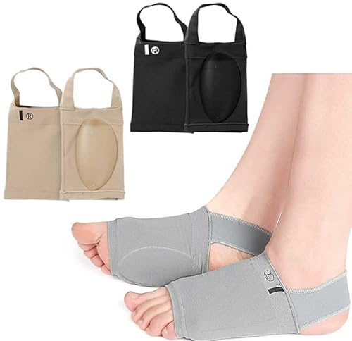 Paiwefil Arch Support Sleeves with Plantar Relief, Pain Flat Feet, Heel Spurs,with Built-in Gel pad Comfortable Compression Foot Sleeves 1 pairs (Beige)