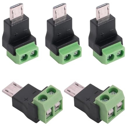 Harrisen 5PCS Micro USB Stecker - 2Pin Lötfreier Adapter | Micro Stecker - 2 Pin Schraubenklemmenadapter, Für das Laden von Telefonen, Kameras, Kleingeräten