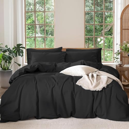 Boqingzhu Bettwäsche 200×220 cm Baumwolle 3tlg. - Schwarz | 100% Baumwolle Bettwäsche-Sets mit Reißverschluss, OEKO-TEX Zert, Sicher, Weich, Atmungsaktiv, Hautfreundlicher Komfort