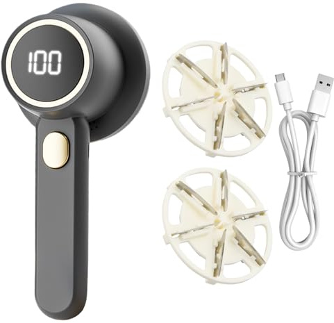 Focenat Rasoir Anti-Bouloche Électrique, Appareil Coupe Peluche avec Écran LED, 6 Lames & 2 Vitesses Réglables, Rasoir Peluche bouloche Idéal pour Vêtements Canapés Couvertures Rideaux (Gris)