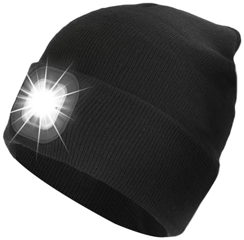 ZAPLIT LED Mütze mit Licht & Bewegungssensor - USB Wiederaufladbare Beanie mit 3 Lichtstufen, Warme Strickmütze mit Stirnlampe für Herren Damen Kinder, Wintermütze für Laufen Camping