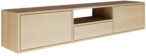 Selsey TV Lowboard - Lindberg Oak Colour Modern TV Chest of Drawers 150 x 30 x 30 cm (W x D x H) TV Base Cabinet for Living Room Cabinet with Flaps Push to Open Lowboard Hanging TV Cabinet Wall