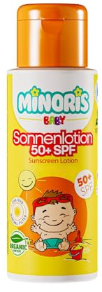 Minoris Baby Protector Solar FPS 50+ para Bebés y Niños - Loción Mineral con Óxido de Zinc - Hipoalergénico, Vegano, Orgánico y Sin Residuo Blanco - 50 ml