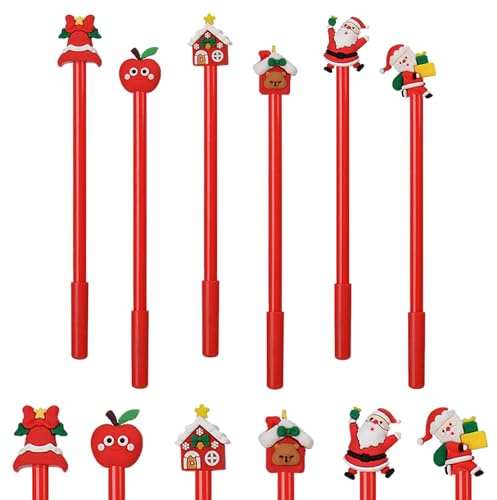 Hyleara 6 Stück Weihnachts Kugelschreiber Schwarz 0.5mm, Weihnachtsstifte, Gelschreiber Weihnachten Niedliches Weihnachtsmuster, Kugelschreiber Edition 2025 für Geschenke, Büro Schulbedarf, Grußkarten