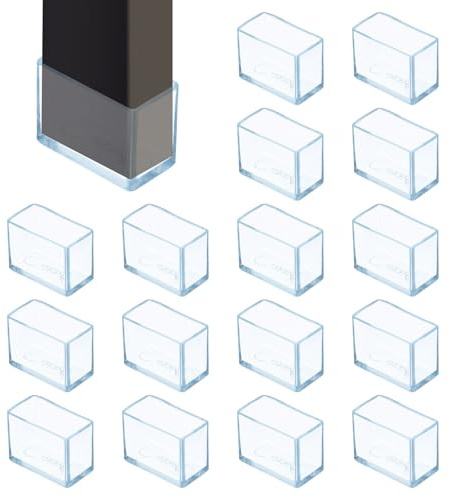 sourcing map 16Pcs Chair Leg Floor Protectors, 1.2 x 0.6 Inch Clear Chair Leg Caps, Rectangular Transparent Furniture Foot Covers Non-Slip Anti-Scratch for Floor, Hardwood, Tile Protection