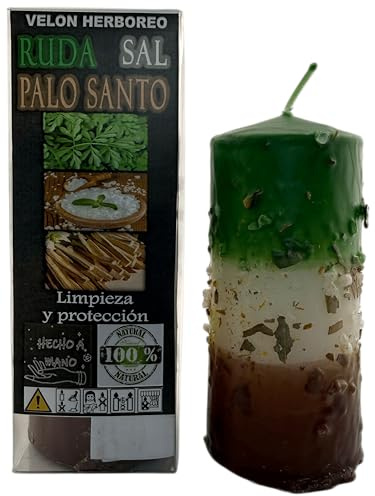 HOSTENATURA Velón Herboreo Ruda, Sal y Palo Santo - Velón Esotérico 14x6cm - Limpieza y Protección