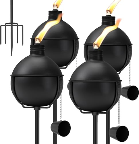 AXYCXIN 4 Pack Citronella Torches, 25 oz Garden Torch for Outside with 5-Prong Grounded Stake, Refillable Flame Light Torch, Landscape Lanterns Torches for Garden Yard Patio Party Decor ﻿