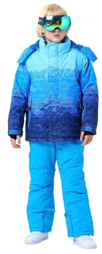 Generisk snöoverall för flickor, pojkar, 2-delat set, skidjacka med skidbyxor – vattentät, vindtät, enfärgad vinterdräkt med bra passform, Himmelsblå, 2-4 år