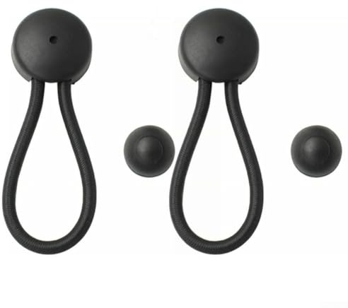 2 x Gummiseil-Clips mit Knauf für elastische Spannung und sichere Befestigung am Camping für Zelte, Boote, Yachten und Wohnmobilabdeckungen (schwarz)