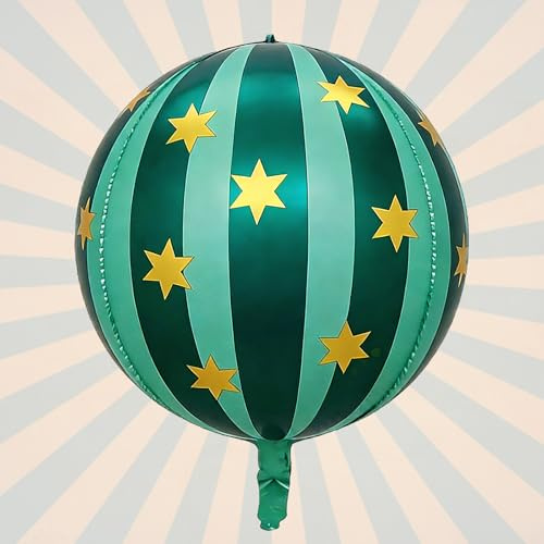 Ovanda Karneval Geburtstagsdeko Luftballons, Grün 55 CM Zirkus Folienballon | 4D Gestreift mit Sternen XXL Heliumballon für Carnival, Fasching, Kino Deko, Retro, Karnevalsdeko, Geburtstagsdeko