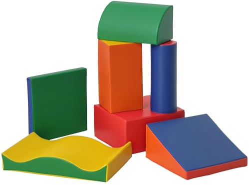 HOMCOM Set di 7 Costruzioni Morbide per Bambini da 1-3 Anni, Set da Gioco Blocchi Morbidi in Schiuma e Pelle PU, Giocattoli per Arrampicata per Casa e Asilo, Multicolore