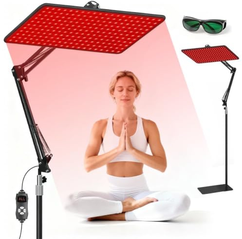 Rotlichtlampe für Ganzkörper & Gesicht, Rotlichtlampe Stehlampe, Infrarotlampe mit 660nm&850nm&940nm, 3 Modi & 5 Helligkeitsstufen & 10/20/30Min Timer Red Lights, mit Verstellbarem Ständer