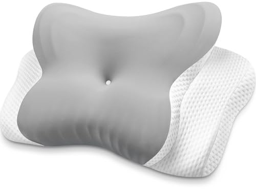 MISSCOZY Side Sleeper Pillow Ergonomic- Anti Snore Sleep Apnea(Light Grey) | Orthopedic Pillow for Neck Pain Cervical Pillows, Washable Cover Side/Back/Stomach Sleepers，Butterfly Memory Foam