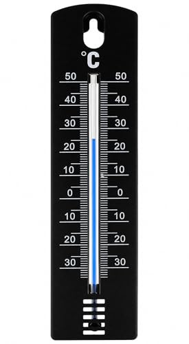 Lantelme Analoges Innen- und Außenthermometer 20 cm Schwarz | Gartenthermometer, Zimmerthermometer, Balkonthermometer, Wetterfest aus Kunststoff, Temperaturbereich -34 bis +50 °C