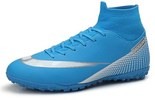 Chaussures de football à crampons pour homme - Chaussures de football à lacets antidérapantes - Cheville - Pour intérieur et extérieur - Pour jeunes enfants et grands garçons, Clous courts bleus, 41 1