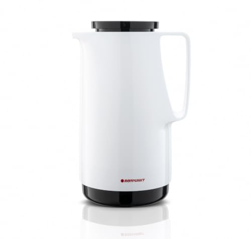 ROTPUNKT Isolierkanne 1 Liter mit Glaseinsatz – Thermokanne & Warmhaltekanne für Kaffee und Tee - Made in Germany - hält Getränke bis zu 24 Std heiß & 36 Std kalt (Maxima 760, Snow)