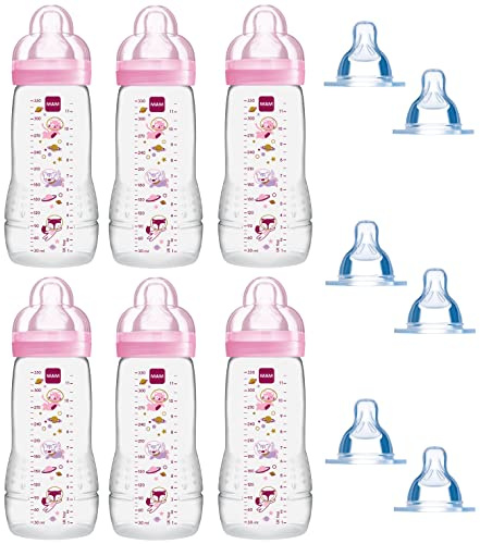 MAM Easy Active Baby Bottle 330ml & Seidensauger, ab 0+ Mon., 6 Stück für Mädchen