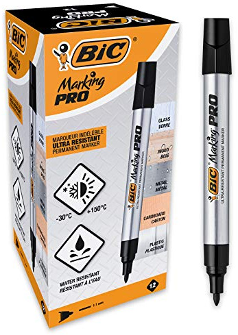 BIC Marking Pro Permanent-Marker mit Rundspitze - Schwarz, 12er Pack