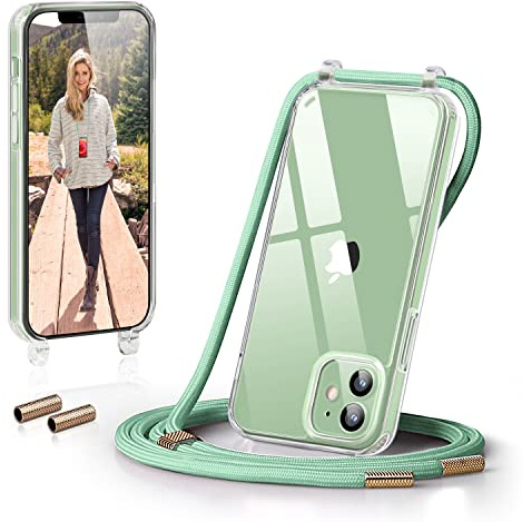 GOODVISH Handykette für iPhone 12 Pro Hülle mit Band, Grün | Kameraschutz und Bildschirmschutz, Necklace Handyhülle Schnur Schutzhülle für Umhängen Transparent Case mit Kordel 6.1