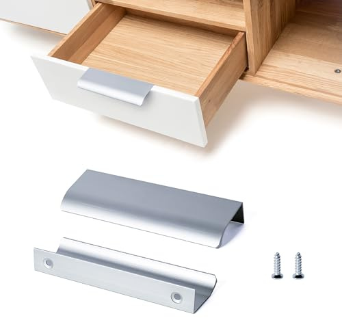 SPDYCESS 10 Stück Schrankgriffe Versteckt Möbelgriff aus Aluminiumlegierung Cabinet Pull Griffe Garderobe Küche Schubladenknöpfe mit Schrauben, Silber (96mm)