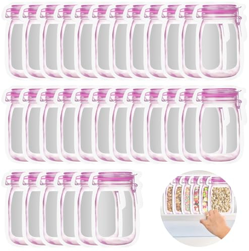 30 Stück Lebensmittel Aufbewahrungsbeutel, Einmachglas Zip Beutel Wiederverwendbare Gewürz-Aufbewahrungsbeutel Snack-Behälter Luftdichter Verschluss Beutel für Reisen Camping Picknick