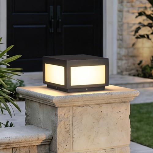 MVBT Outdoor Post Lights Hard Wired, 9.8 Pillar Lights Waterproof, AC100-240V LED Column Lamp, Electric Modern Fence Deck Cap Lantern 3000K Lighting for Patio Garden Driveways Entrances Posts