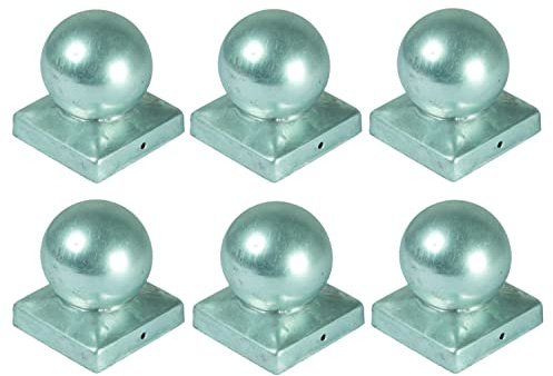 Zaunkappen 70x70 mm Kugel Feuerverzinkt 6er Set Pfostenkappen Metall Stabil | BURI Pfostenabdeckung korrosionsbeständig als Wetterschutz und dekorativer Abschluss für Holzpfosten und Gartenzaun