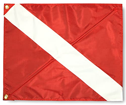 Anley Diver Down Drapeau d'avertissement avec mât de raidissement amovible 50,8 x 61 cm – Drapeaux de plongée rouge et blanc pour la plongée sous-marine, la chasse sous-marine, l'apnée
