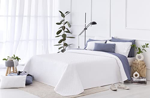 Todocama – Colcha boutí Fina con diseño piqué, para Primavera, Verano, otoño e Invierno. 100% Microfibra Extra Suave. Cubre Cama Multiusos. Cama 80/90 - 180x260cm Blanco