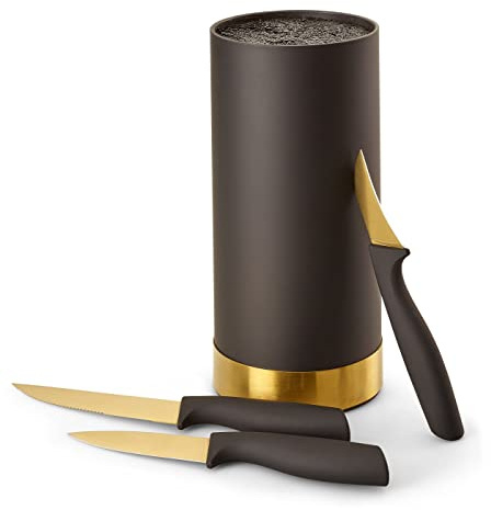 ECHTWERK Messerblock mit Borsteneinsatz |Küchenmesser Set 4tlg | Universalmesser | Schälmesser | Gemüsemesser | Messer aus Klingenstahl | Gold-Edition, EW-MB-0371