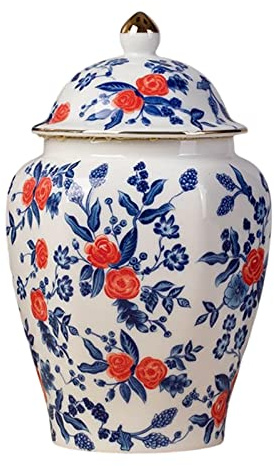 F Fityle Vaso in Ceramica Antico Con Coperchio per Composizione Floreale - Centrotavola Decorativo per Soggiorno e Tempio, Stile A