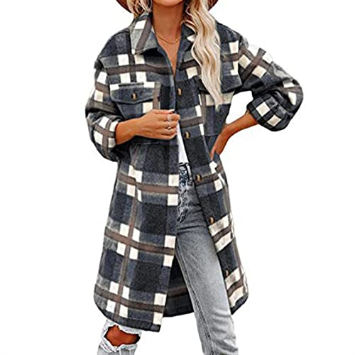 Sawmew Flanellskjorta Dam Rutig Flanellskjorta Damjacka Oversize Coat Lumberjack Skjorta Rutig Varm Långärmad Skjorta Vårvinter Flanell Långtopp Långärmad blus Lös skjorta Topp