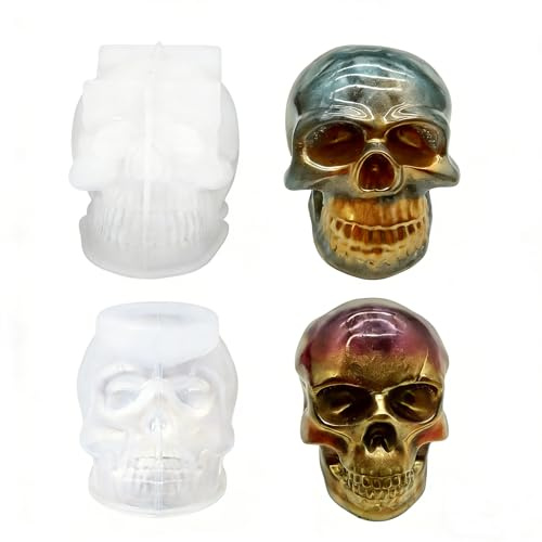WYAHYQ 2Pcs Epoxy Resin Moulds Silicone Halloween Skull Moulds for Resin Casting Candle Moulds Plaster Mold
