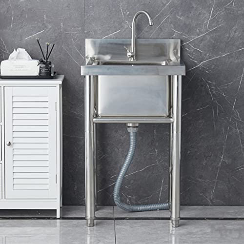 Fregadero de catering comercial grueso, fregadero de acero inoxidable de un tazón con grifo, fregadero de uso general independiente con protector contra salpicaduras alto