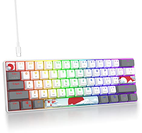SOLIDEE Bärbar 60% Mekanisk Speltangentbord,61 Tangenter Kompakt RGB Bakbelyst Kabelanslutet Tangentbord med Avtagbar Typ-C Kabel,Kontorstangentbord med Linjära Brytare för Windows PC Mac(61 White)