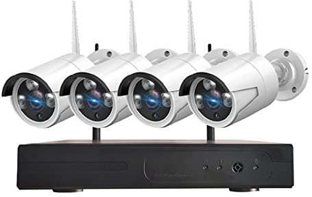Sistema de cámara de seguridad inalámbrica de 3MP Audio incorporado, Kit de cámaras de vigilancia WIFI HD para exteriores con detección de movimiento, Kit NVR de vigilancia WIFI para el hogar (4
