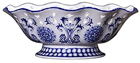Assiette de Fruits Creuse en Porcelaine Bleue et Blanche | Assiette de Fruits Haute, Panier en Porcelaine, Assiette de Bonbons, Nouvelle décoration de Salon de Maison Chinoise