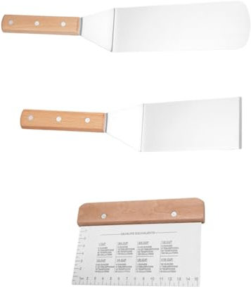 STOBAZA 3stücke Küchenzubehör Silber Backspatel Und Steakschaufel Für Zuhause Bratschaufel Aus Hochwertigem Edelstahl Und Buchenholz Multifunktionale Kochspatel Mit Skaliertem Design
