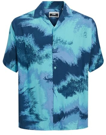JACK & JONES Herren Jcojeff AOP Resort Shirt Ss Relax Kurzarmhemd, Pacific Coast/Print:Water Paint, M