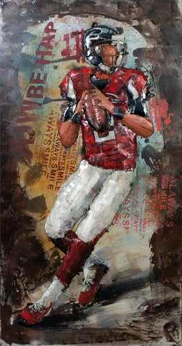 Handgefertigtes Metallbild 3D-Optik Kunst Bild Wandbild (Football Quarterback Rot 120x60)